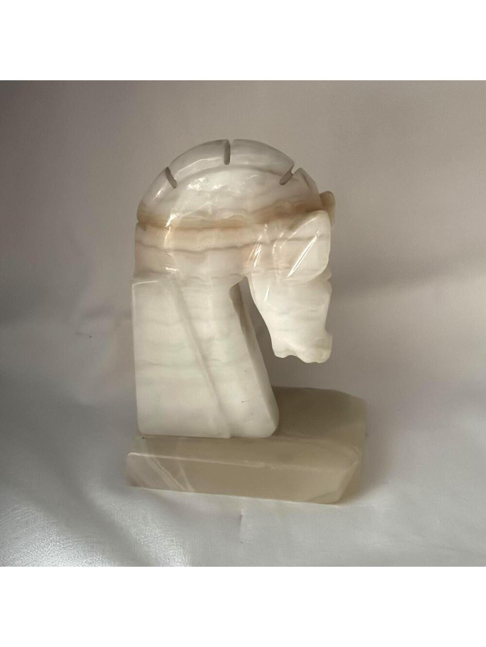 Vintage Carved Onyx Horse Head Bookend 6" Stone Marble MCM Stallion Trojan Decor